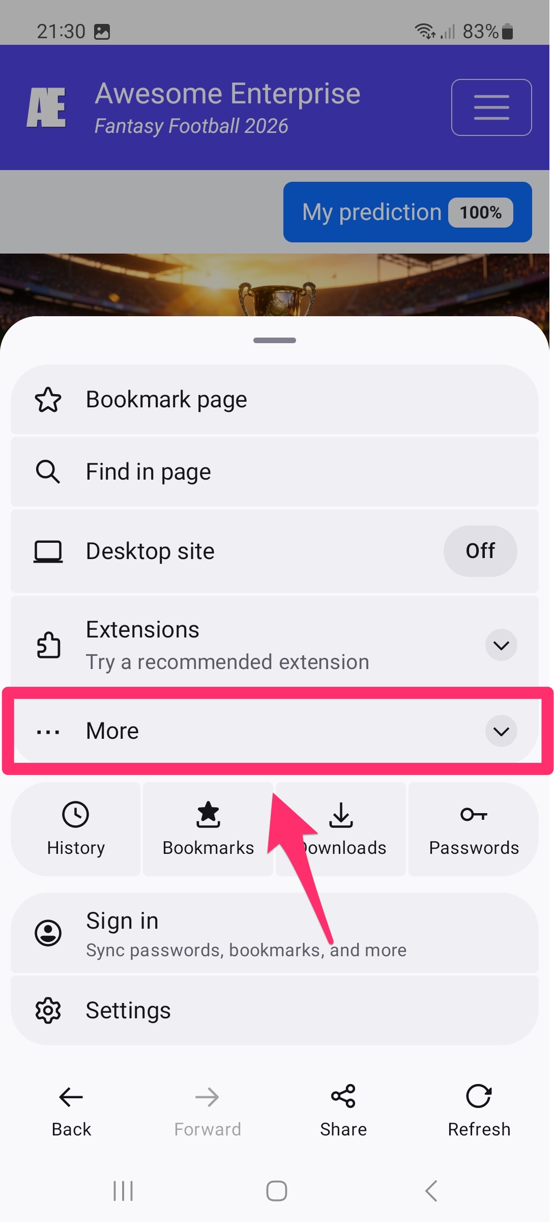 Option Mehr im Firefox-Menü auf Android