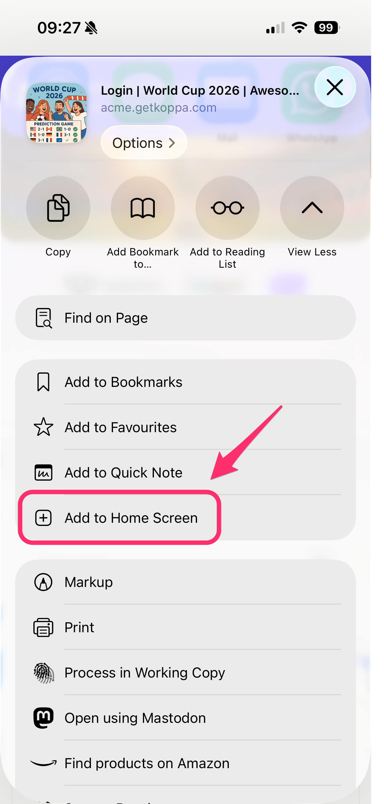 Option Zum Home-Bildschirm in Safari